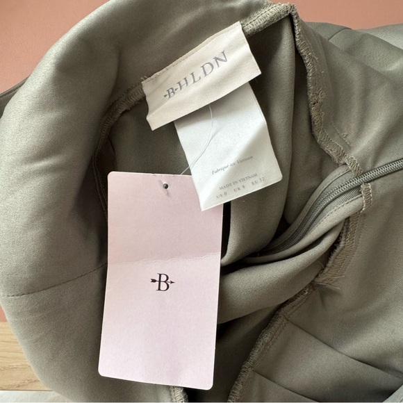 BHLDN NWT Anthropologie Piper V-Neck Side Slit Satin Gown Dress Size 0 Moss - Picture 5 of 10